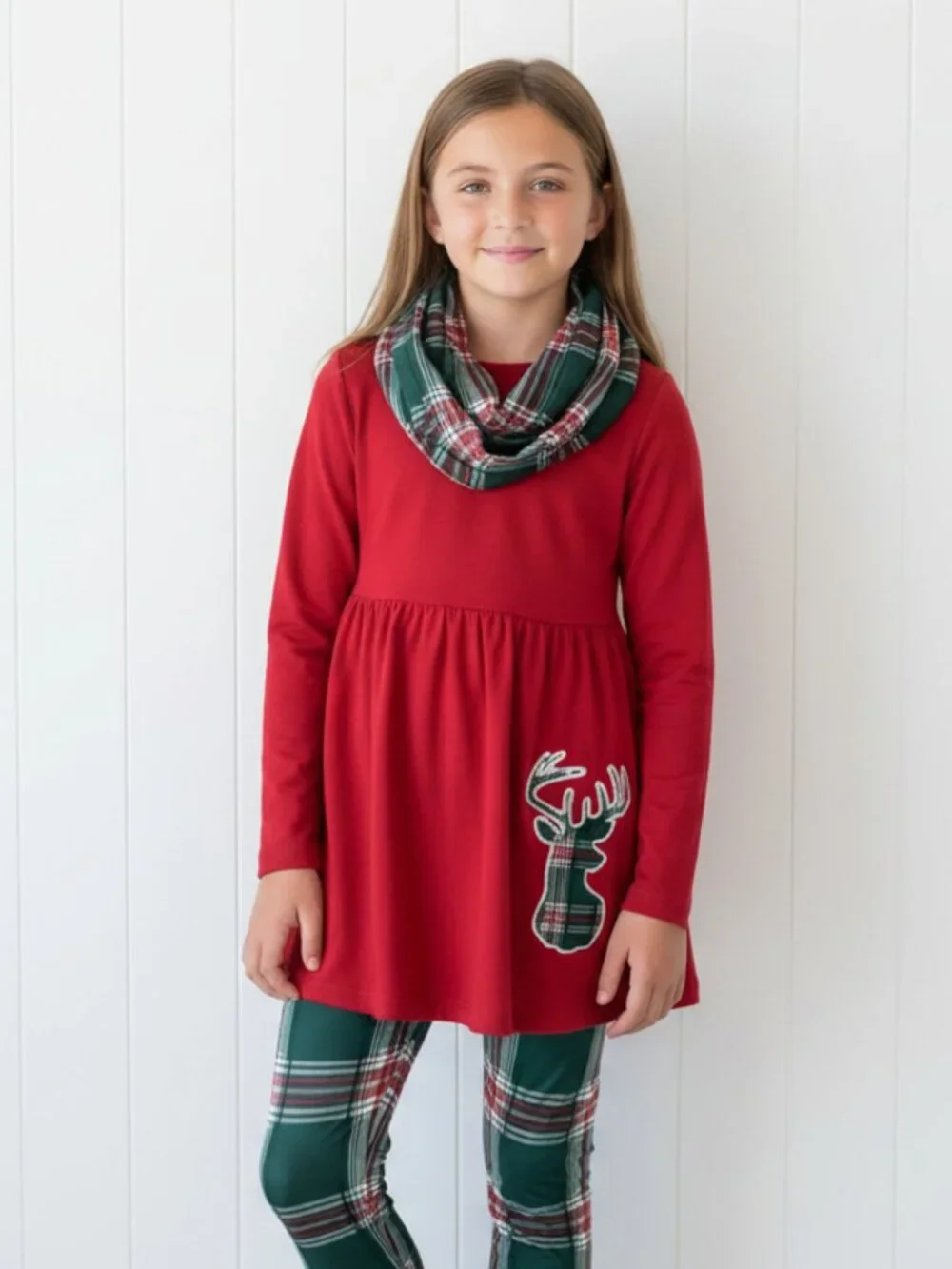 Red & Green Tartan Plaid 3 Piece Outfit, girls